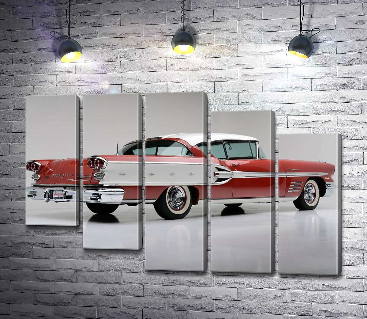 модульная картина Вишнево-белый автомобиль Pontiac Bonneville 1958 года (Модуль №28)