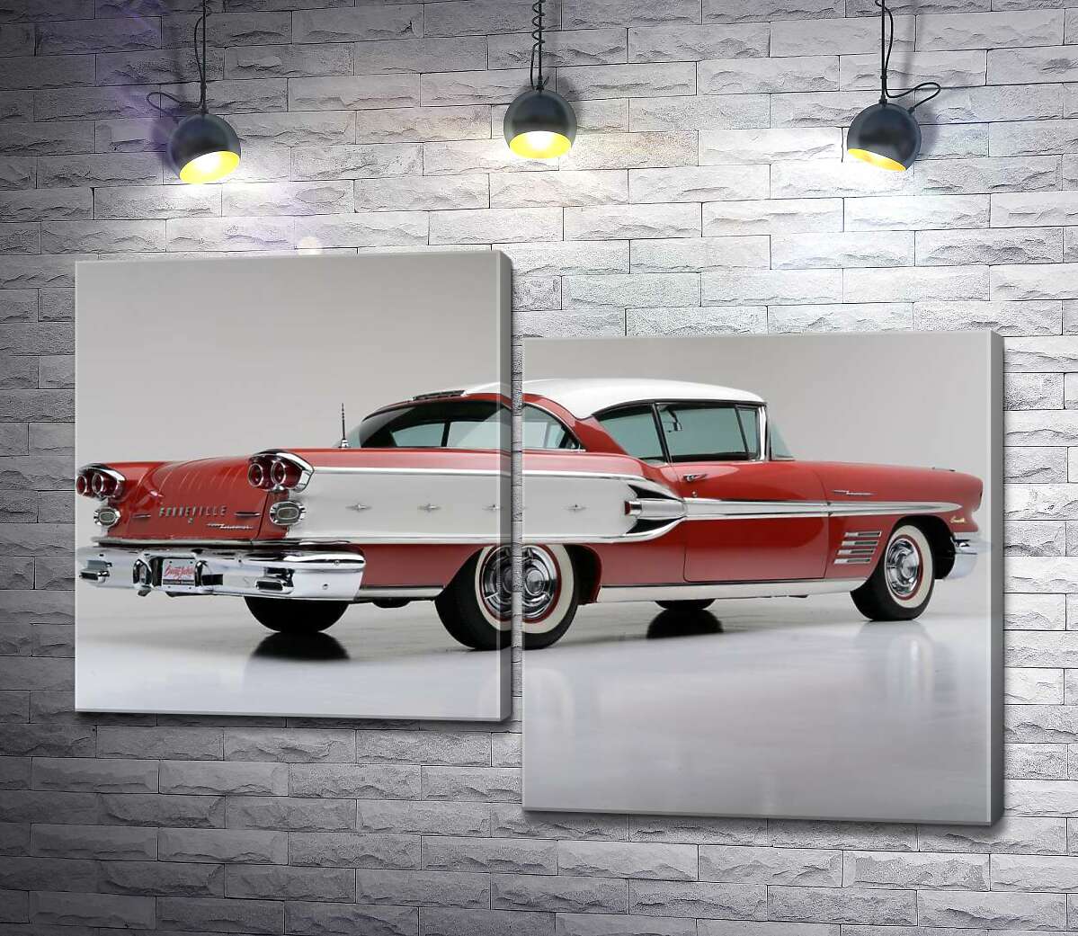 модульная картина Вишнево-белый автомобиль Pontiac Bonneville 1958 года (Модуль №9)