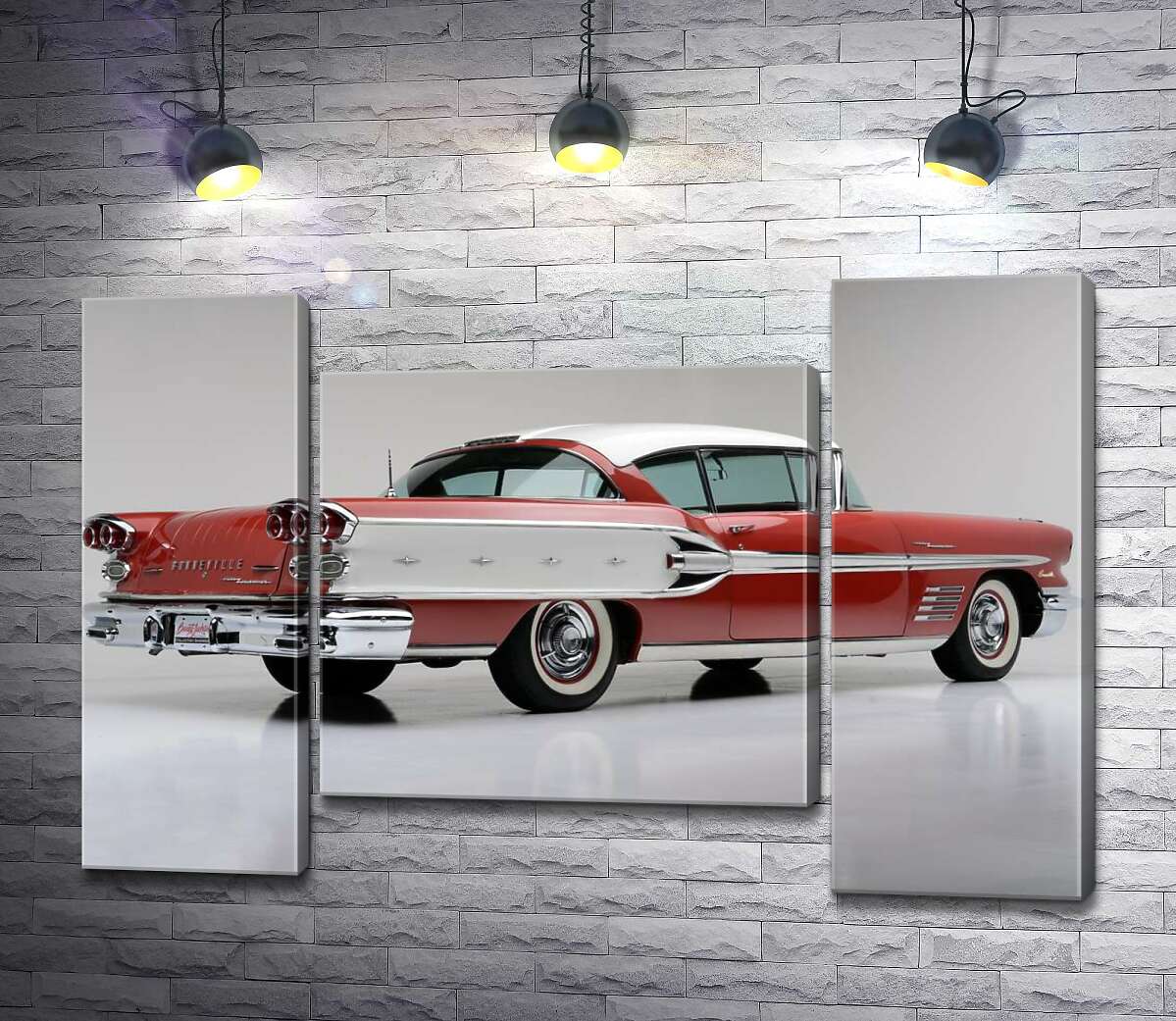 модульная картина Вишнево-белый автомобиль Pontiac Bonneville 1958 года (Модуль №11)