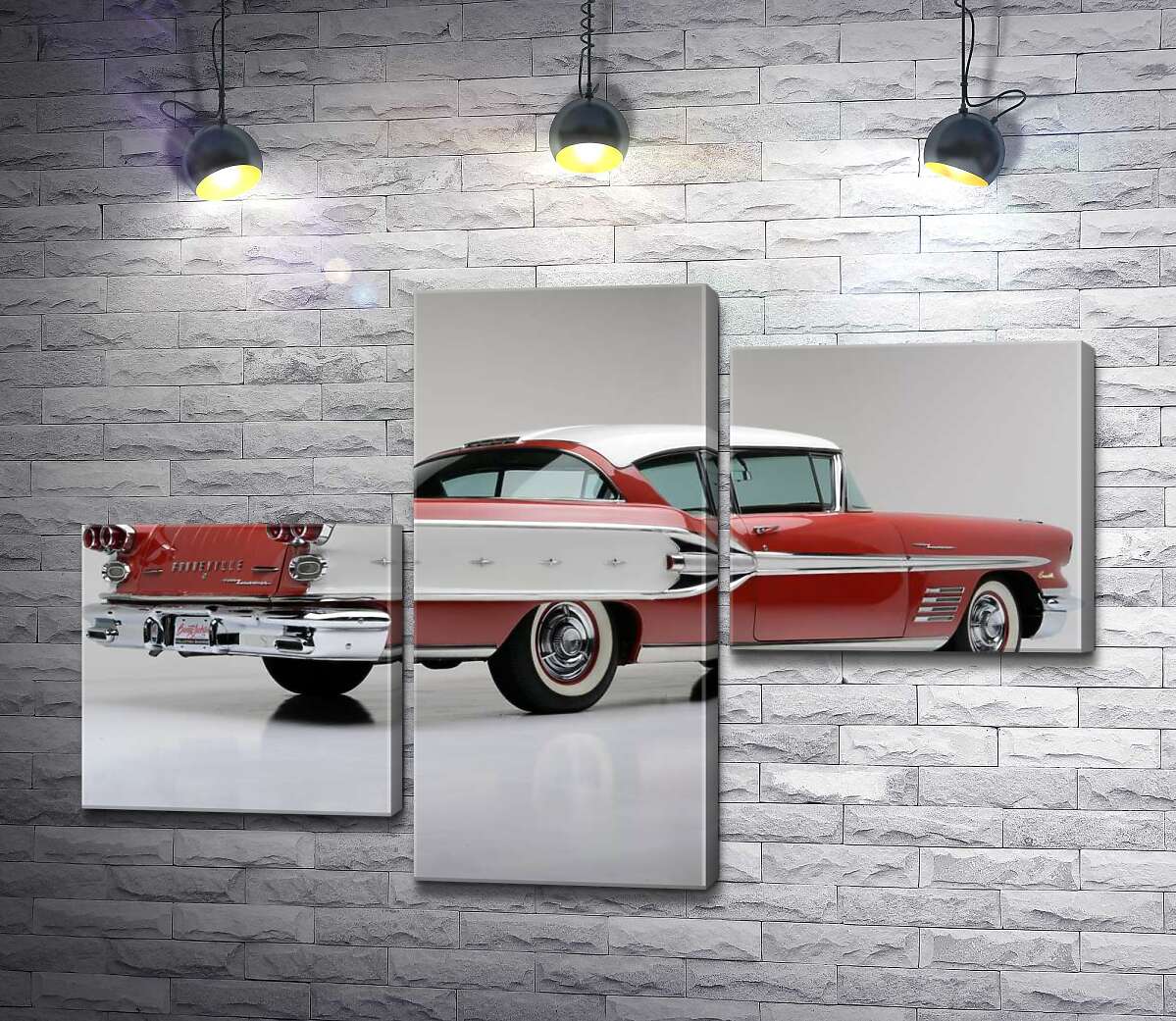 модульная картина Вишнево-белый автомобиль Pontiac Bonneville 1958 года (Модуль №12)