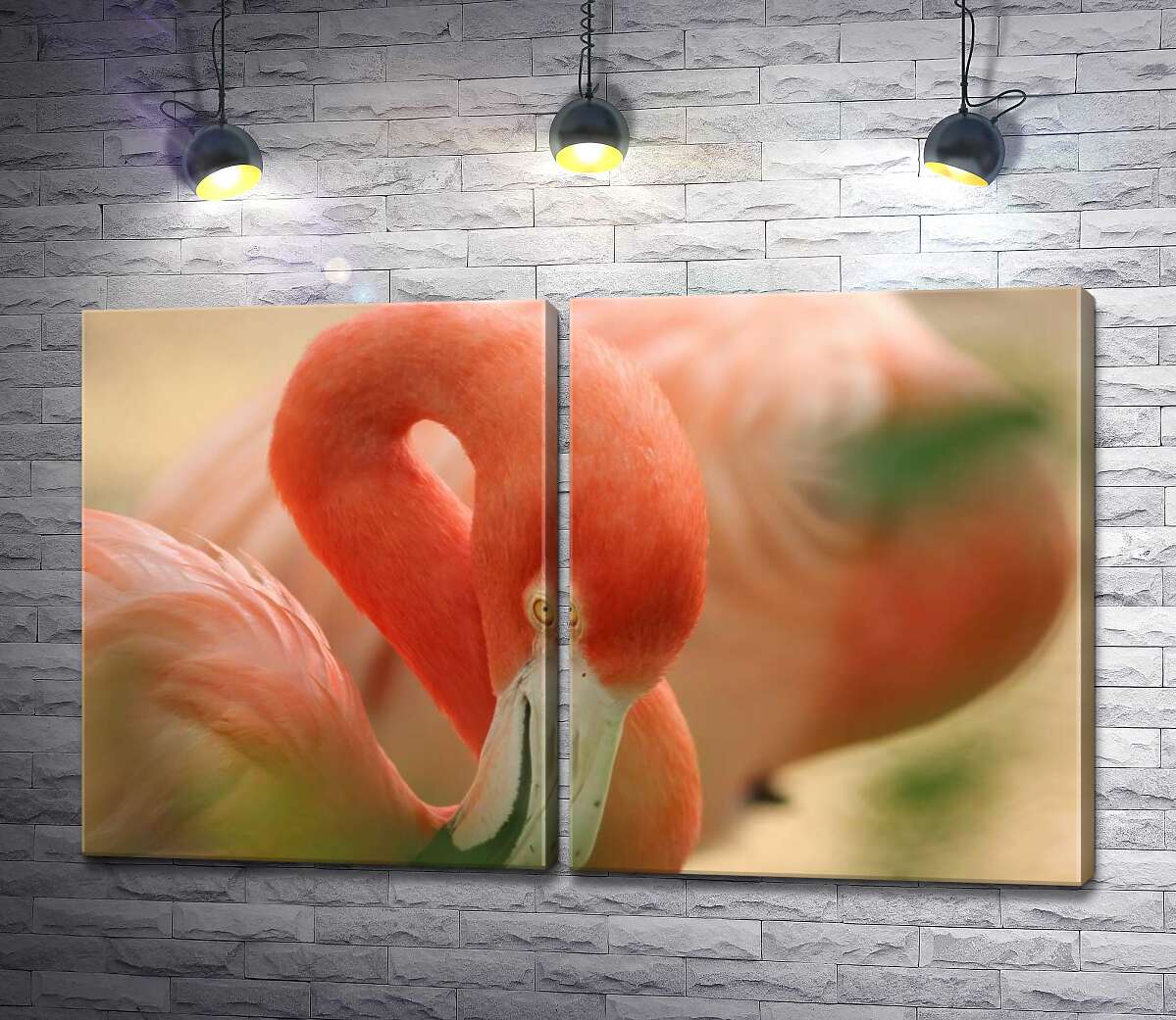 модульная картина Нежно-розовое оперение на изгибах шеи фламинго