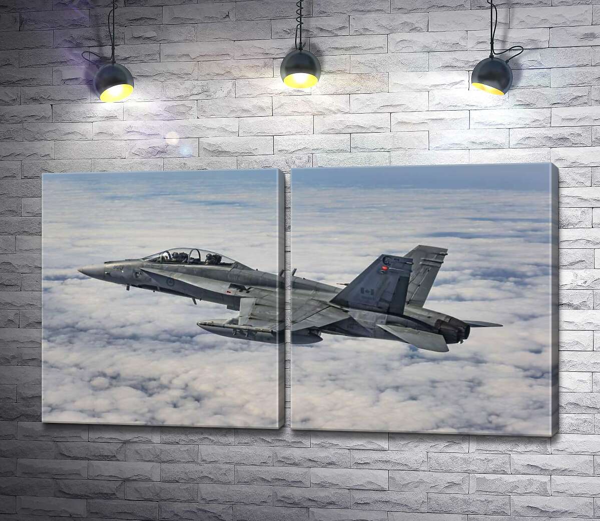 модульная картина Канадский истребитель Mc Donnell Douglas CF-18 Hornet разрезает небесное пространство