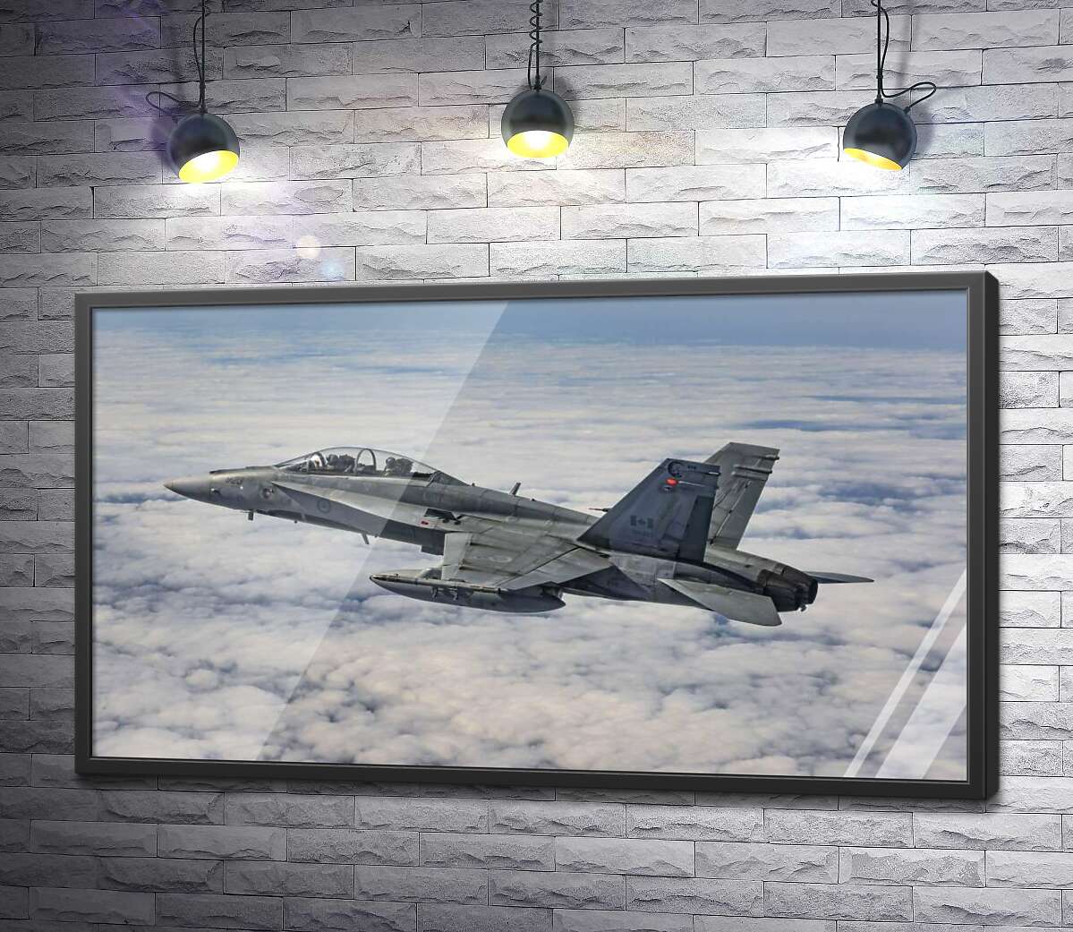 постер Канадський винищувач Mc Donnell Douglas CF-18 Hornet розрізає небесний простір
