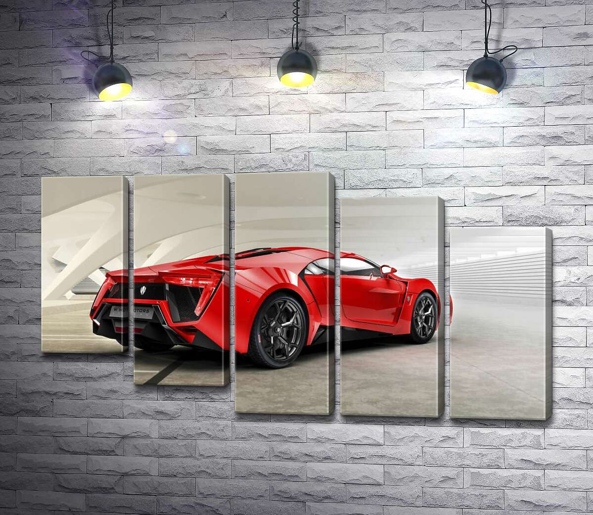модульная картина Красный бампер автомобиля Lykan Hypersport на белом фоне (Модуль №28)