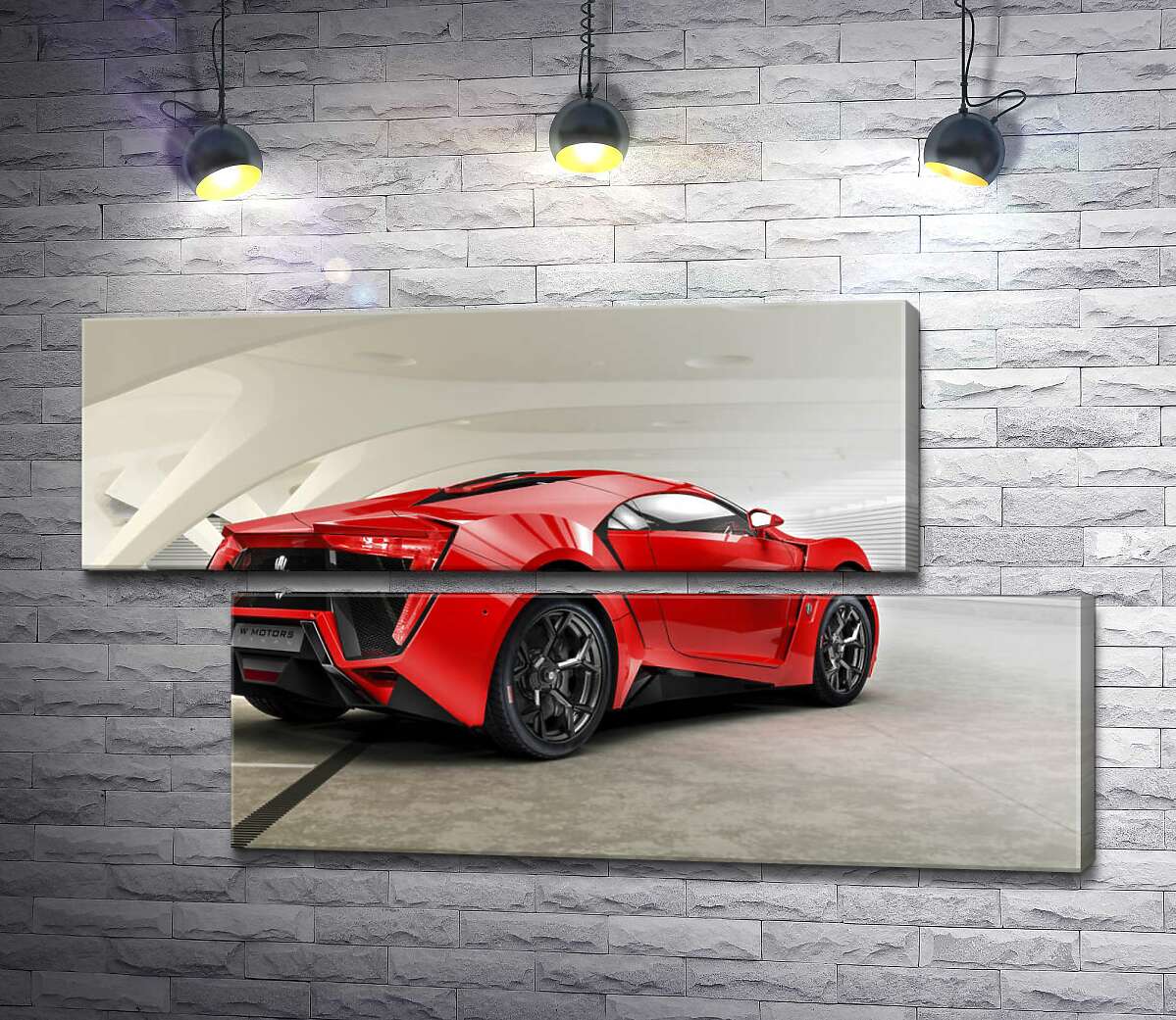 модульная картина Красный бампер автомобиля Lykan Hypersport на белом фоне (Модуль №8)