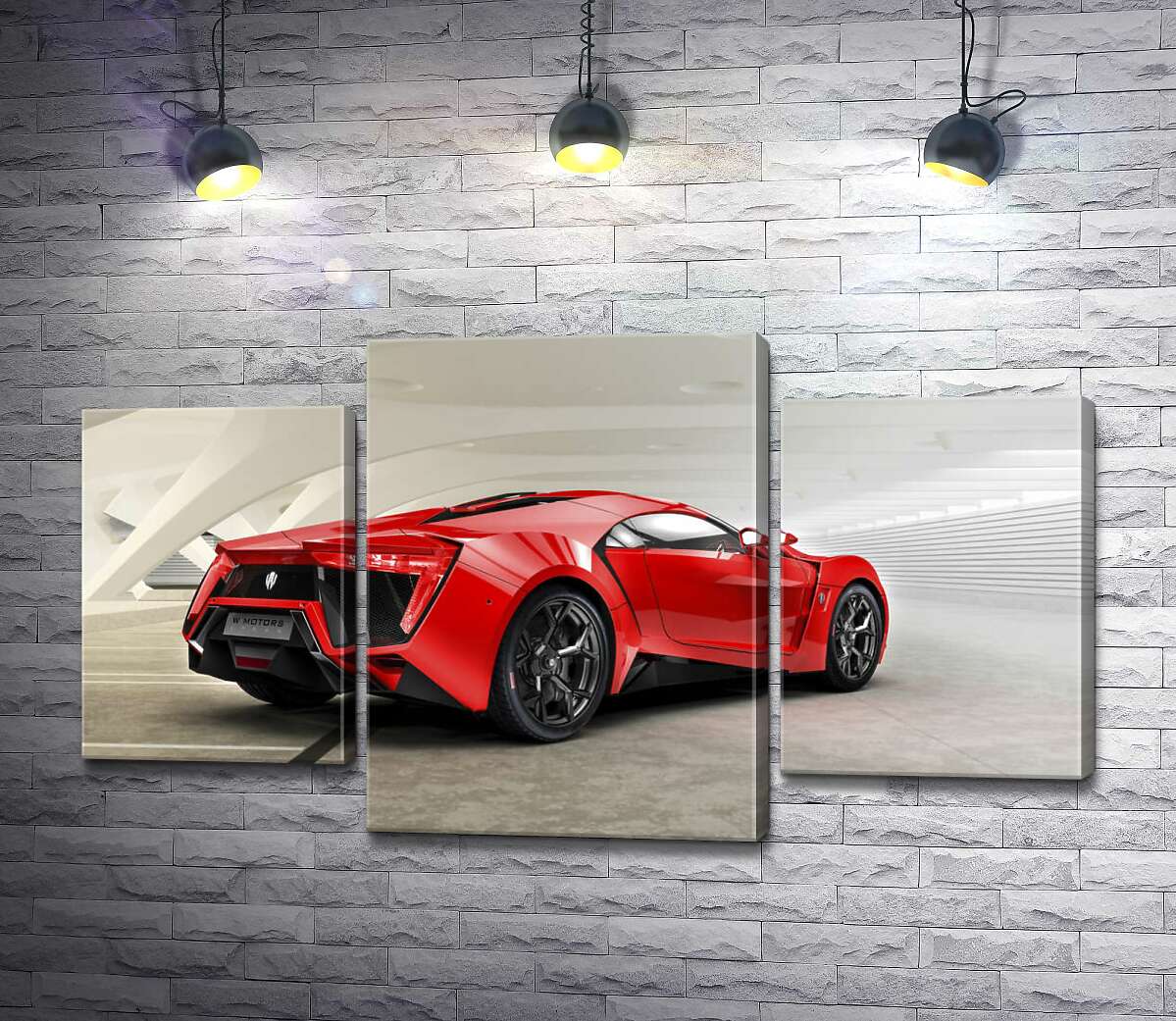 модульная картина Красный бампер автомобиля Lykan Hypersport на белом фоне (Модуль №10)