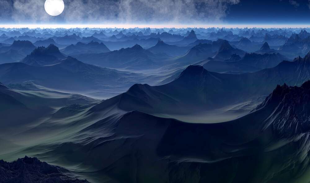 картина-постер Загадочное лунное сияние заворачивает горные хребты в туманное покрывало