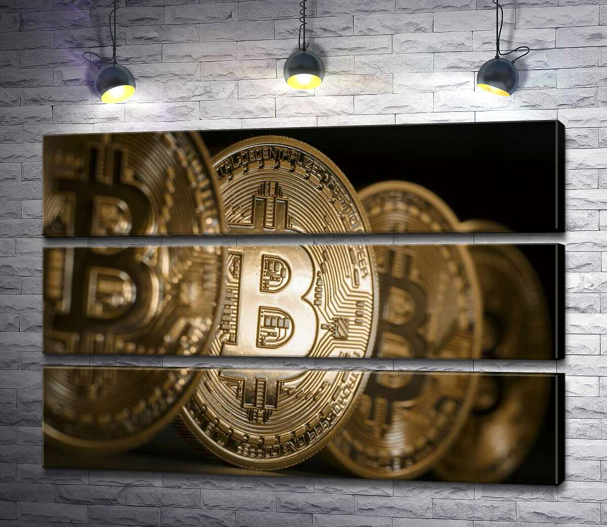модульная картина Переливы золотого на монетах биткоинов (Модуль №15)