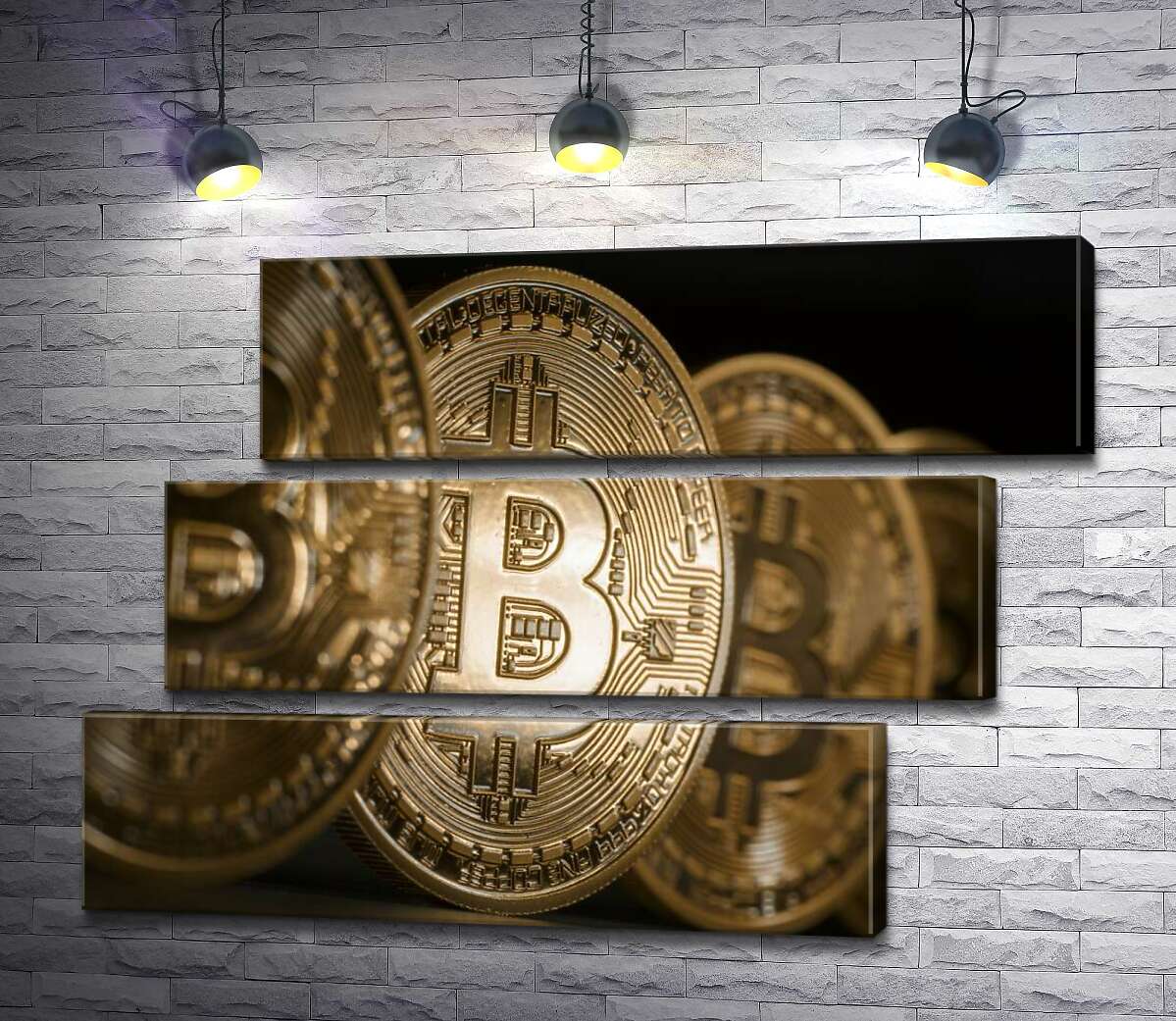 модульная картина Переливы золотого на монетах биткоинов (Модуль №17)