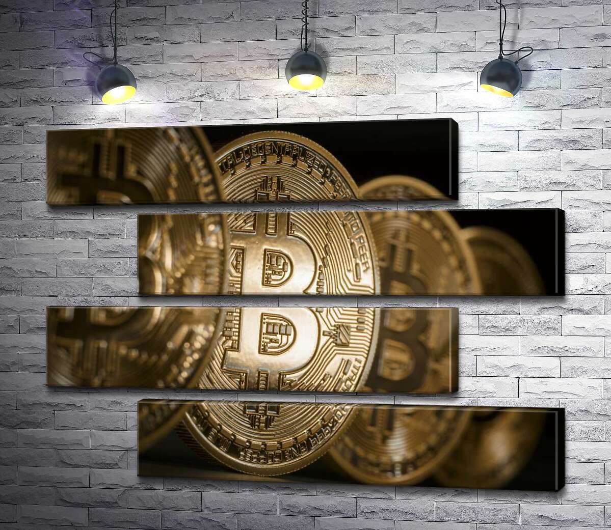 модульная картина Переливы золотого на монетах биткоинов (Модуль №23)