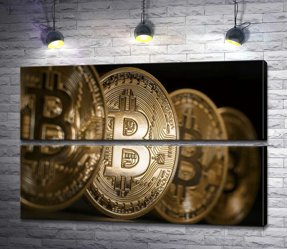 модульная картина Переливы золотого на монетах биткоинов (Модуль №7)