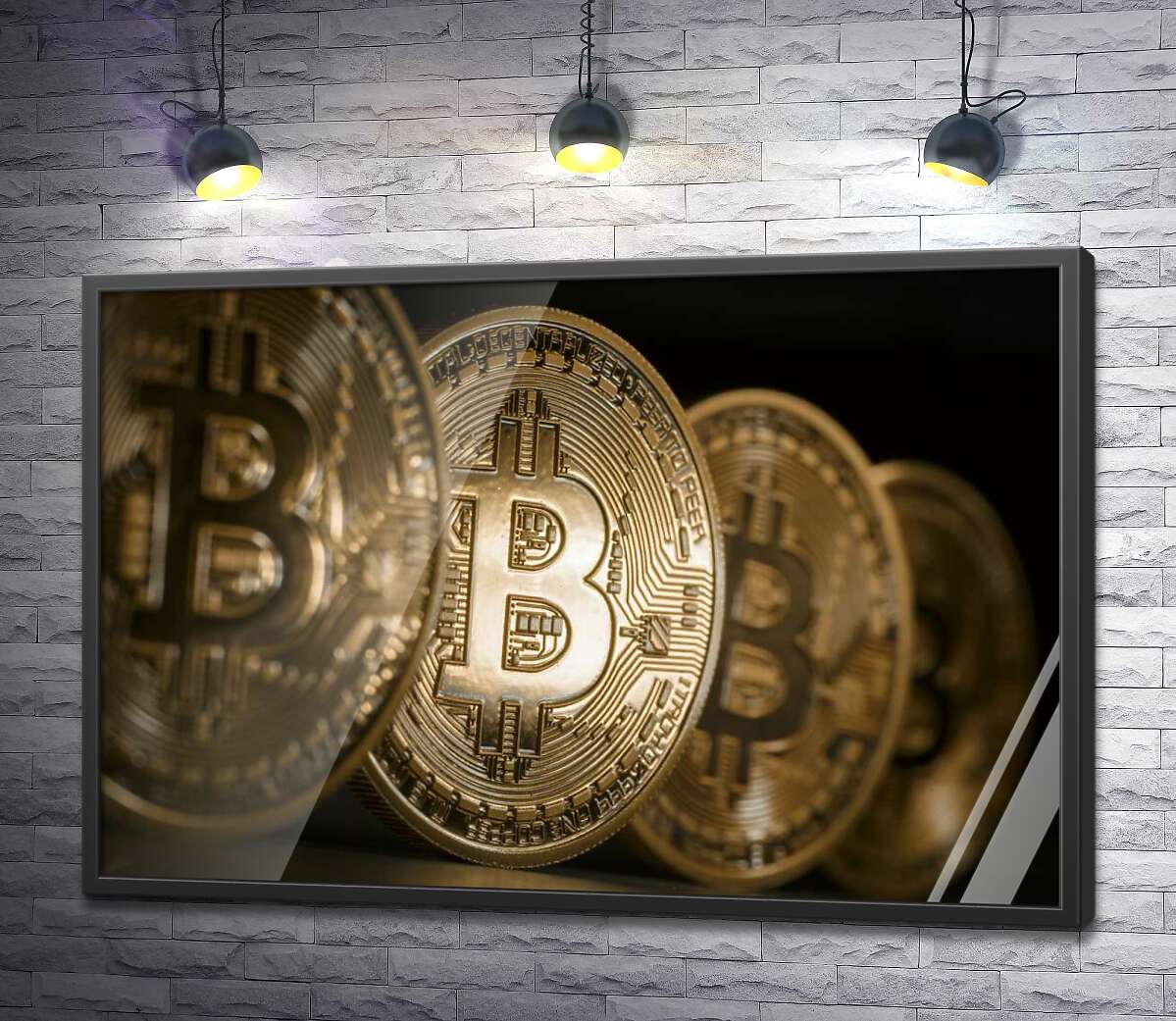 постер Переливы золотого на монетах биткоинов