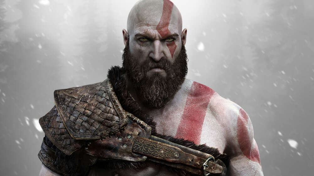 картина-постер Угрожающая сила спартанца Кратоса (Kratos) – героя видеоигры Бог войны (God of War)