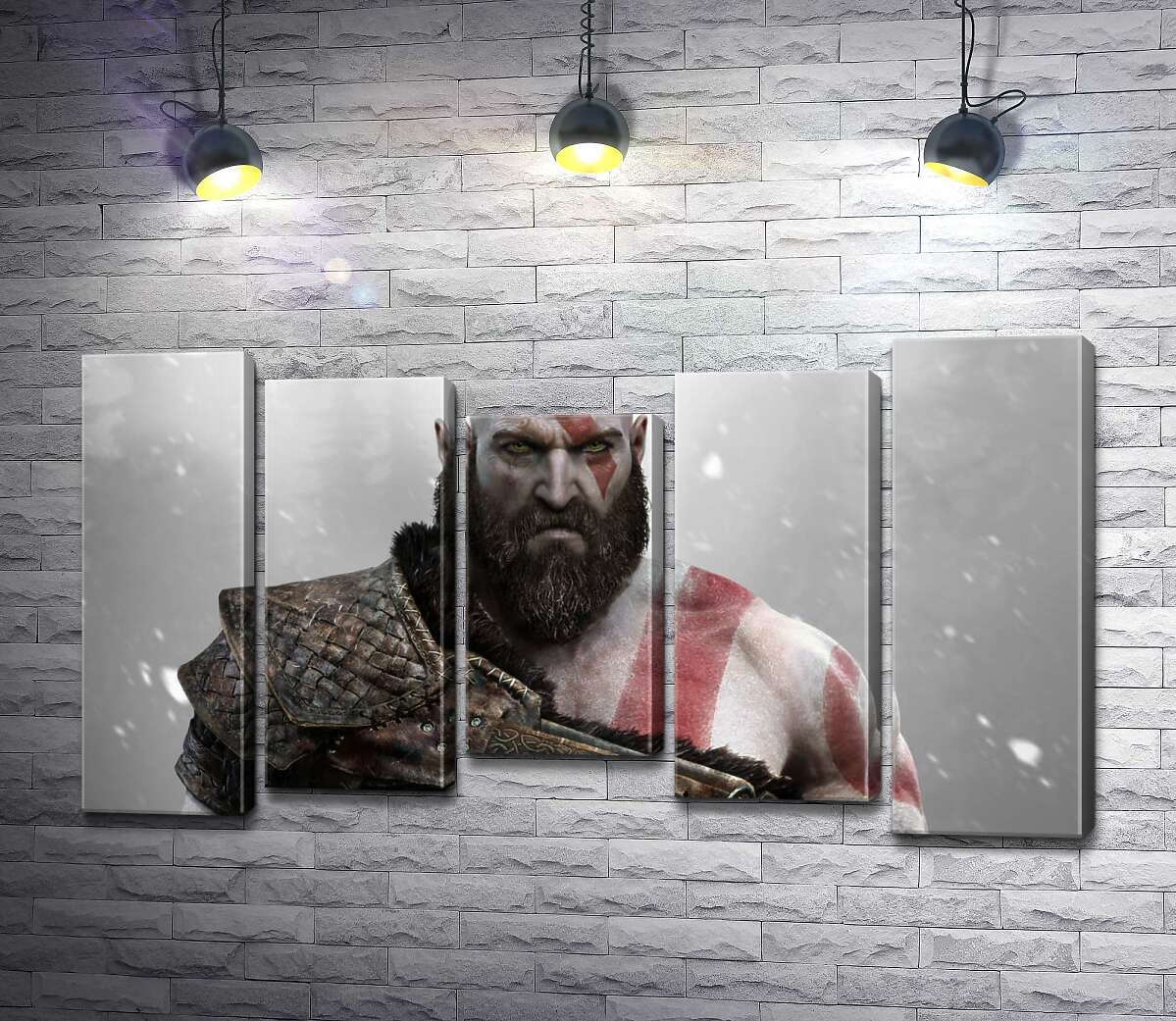 модульная картина Угрожающая сила спартанца Кратоса (Kratos) – героя видеоигры "Бог войны" (God of War) (Модуль №27)
