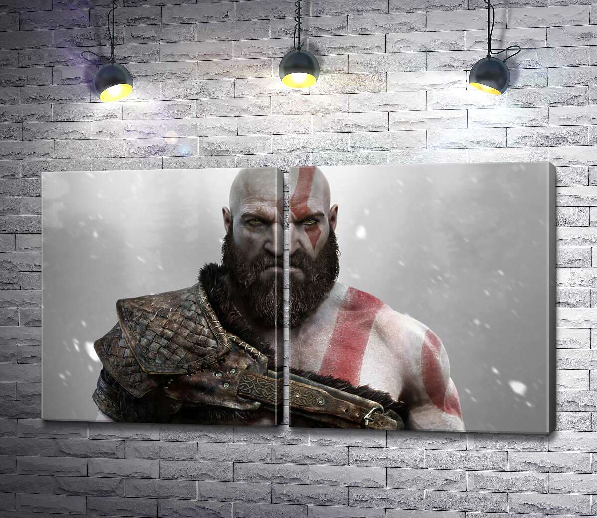 модульная картина Угрожающая сила спартанца Кратоса (Kratos) – героя видеоигры "Бог войны" (God of War)