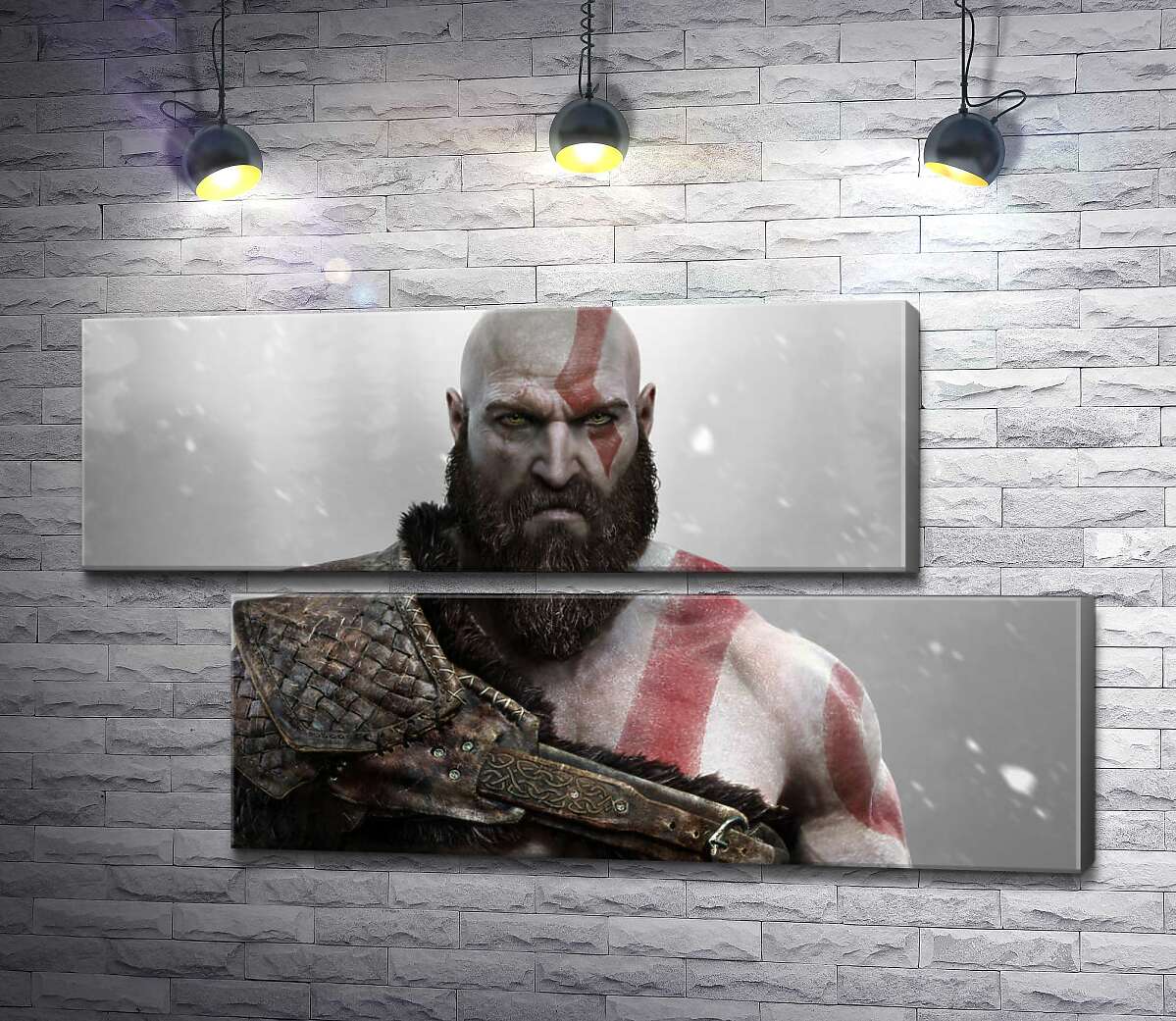 модульная картина Угрожающая сила спартанца Кратоса (Kratos) – героя видеоигры "Бог войны" (God of War) (Модуль №8)