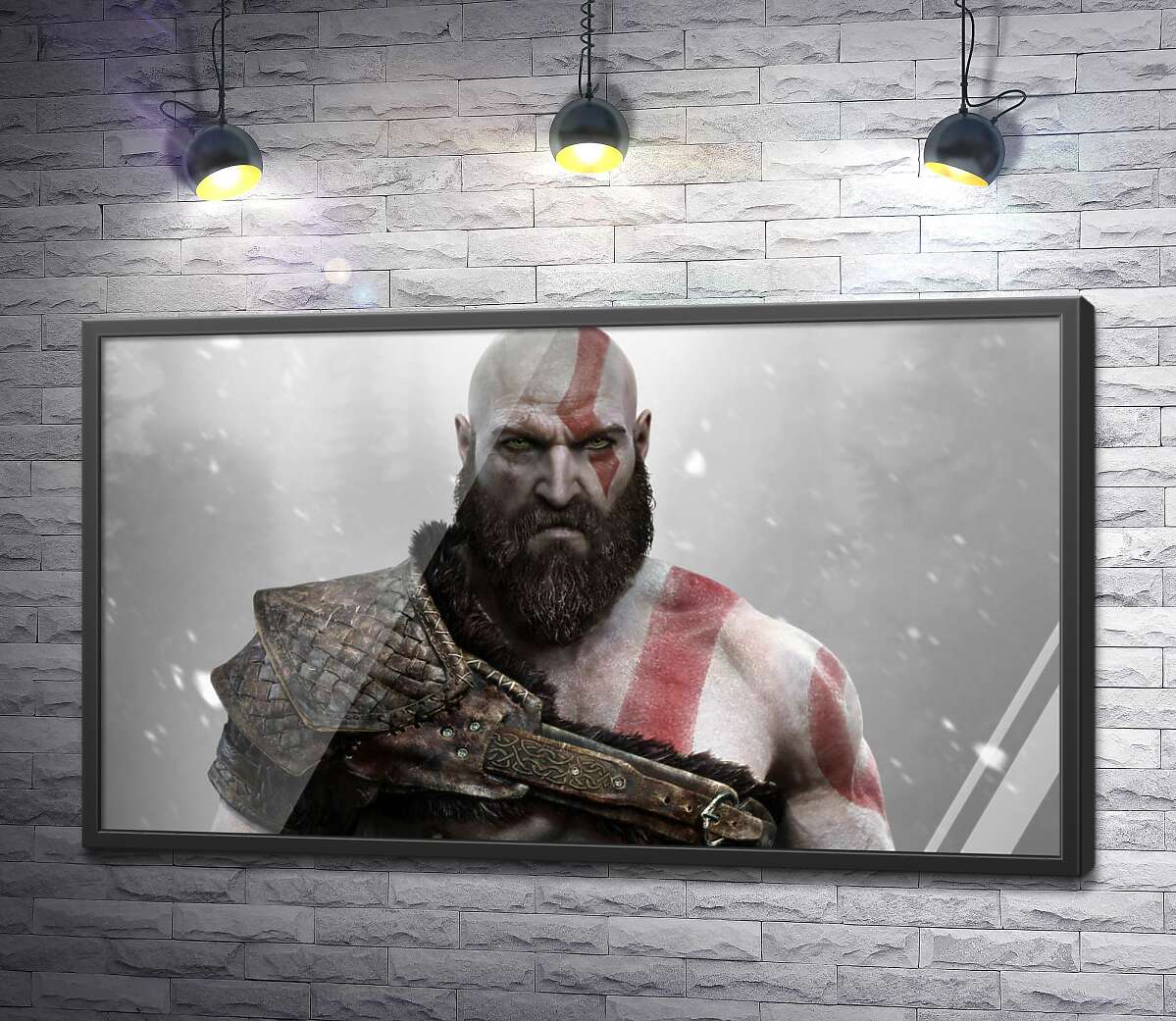 постер Угрожающая сила спартанца Кратоса (Kratos) – героя видеоигры "Бог войны" (God of War)