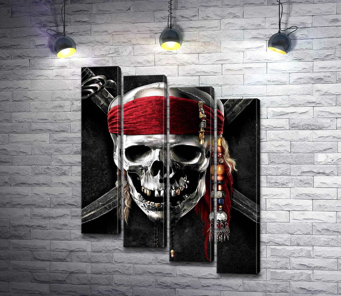 модульная картина Знаменитый череп Джека Воробья (Jack Sparrow) на фильме "Пираты Карибского моря" (Pirates of the Caribbean) (Модуль №19)