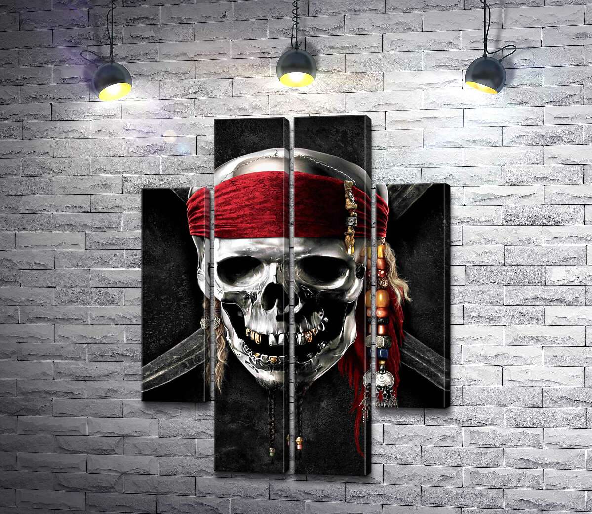 модульна картина Славнозвісний череп Джека Горобця (Jack Sparrow) на постері до фільму "Пірати Карибського моря" (Pirates of the Caribbean) (Модуль №20)