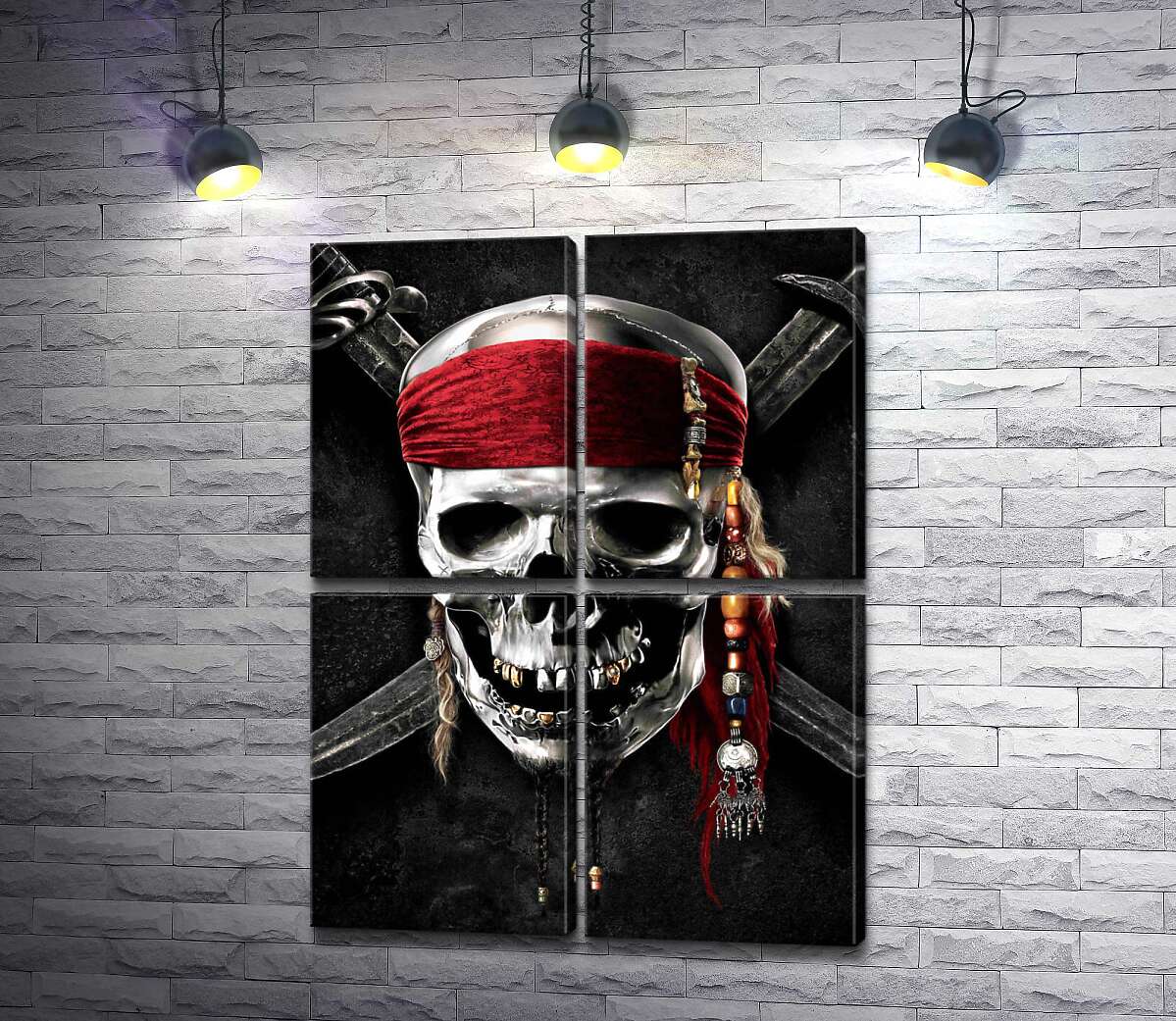 модульна картина Славнозвісний череп Джека Горобця (Jack Sparrow) на постері до фільму "Пірати Карибського моря" (Pirates of the Caribbean) (Модуль №25)