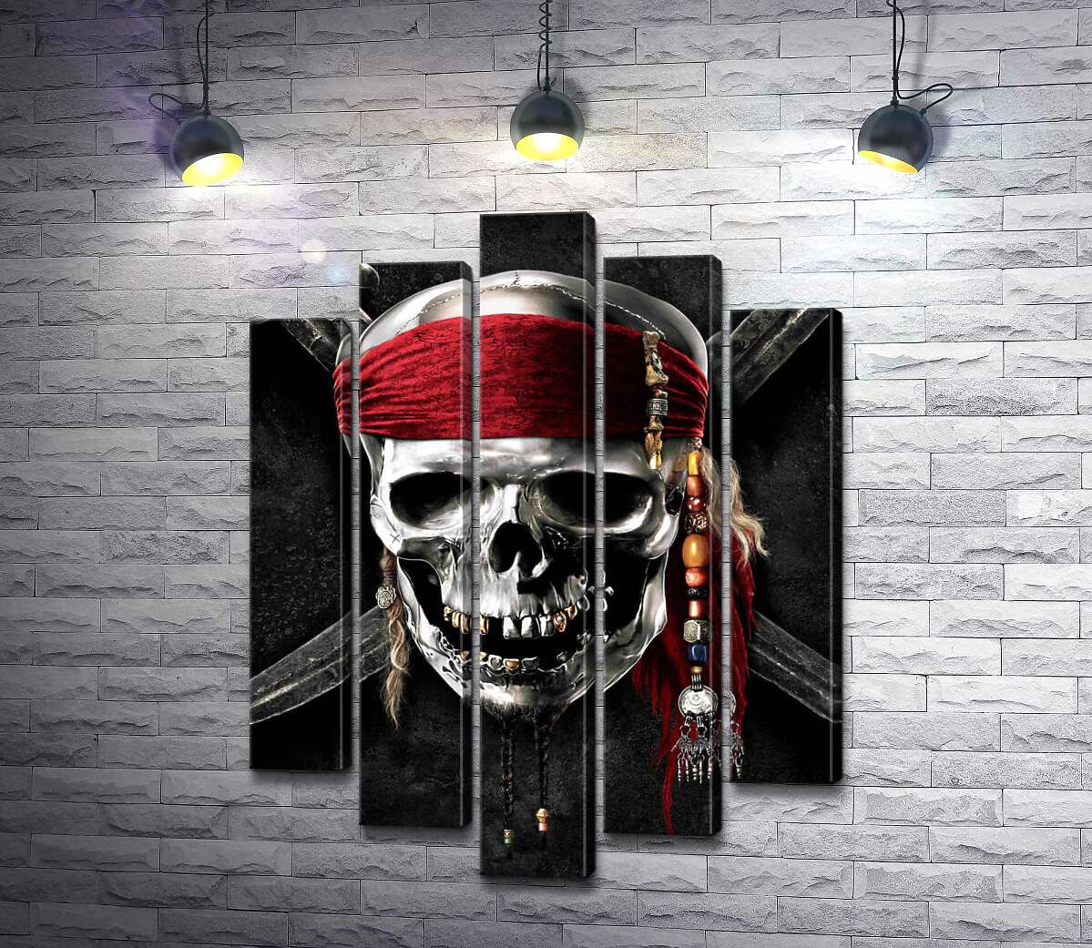 модульная картина Знаменитый череп Джека Воробья (Jack Sparrow) на фильме "Пираты Карибского моря" (Pirates of the Caribbean) (Модуль №4)