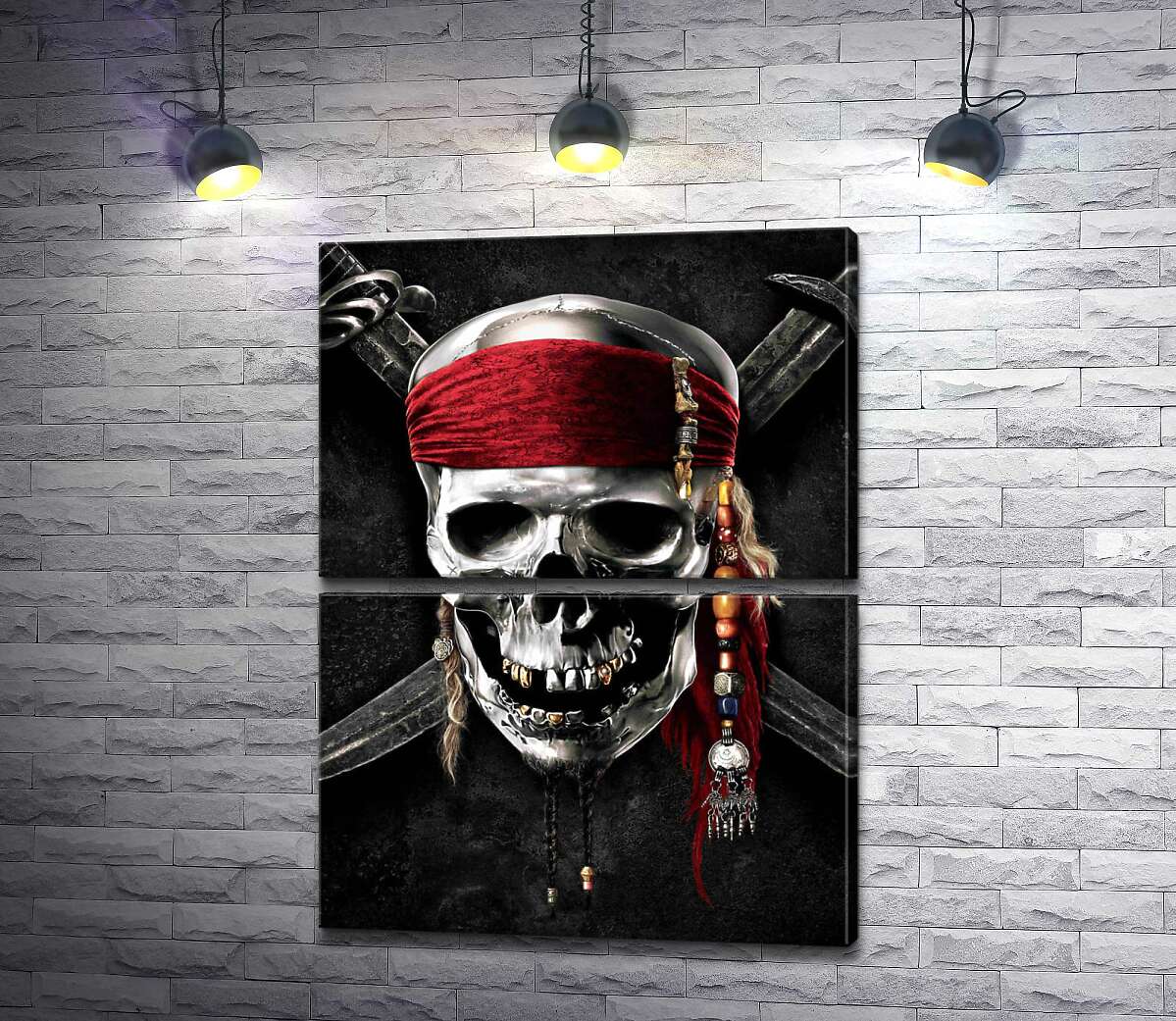 модульная картина Знаменитый череп Джека Воробья (Jack Sparrow) на фильме "Пираты Карибского моря" (Pirates of the Caribbean) (Модуль №7)