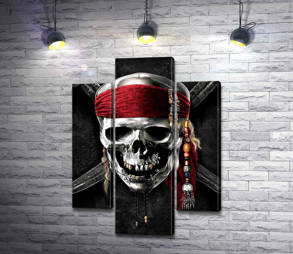 модульная картина Знаменитый череп Джека Воробья (Jack Sparrow) на фильме "Пираты Карибского моря" (Pirates of the Caribbean) (Модуль №10)