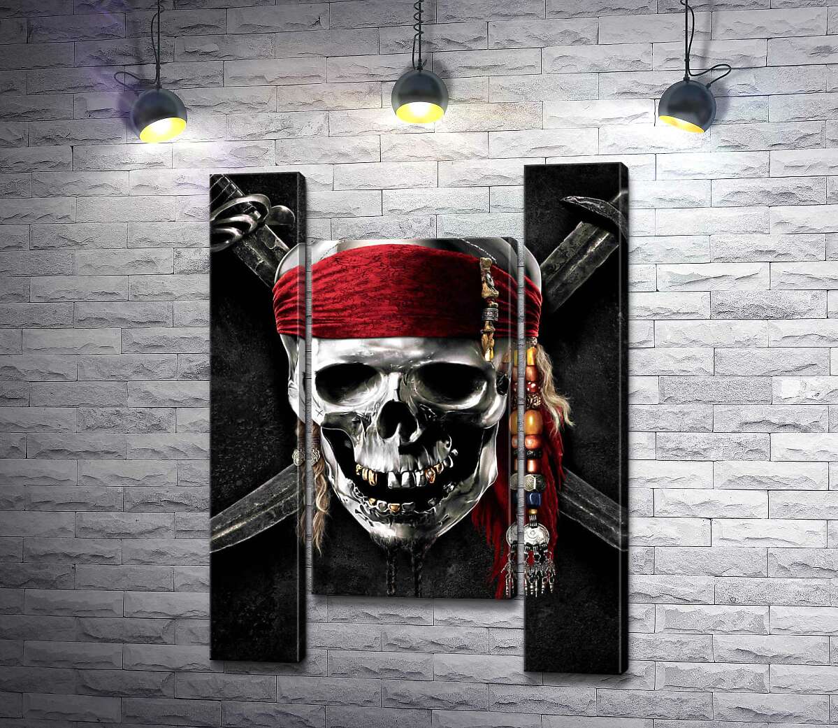 модульная картина Знаменитый череп Джека Воробья (Jack Sparrow) на фильме "Пираты Карибского моря" (Pirates of the Caribbean) (Модуль №11)