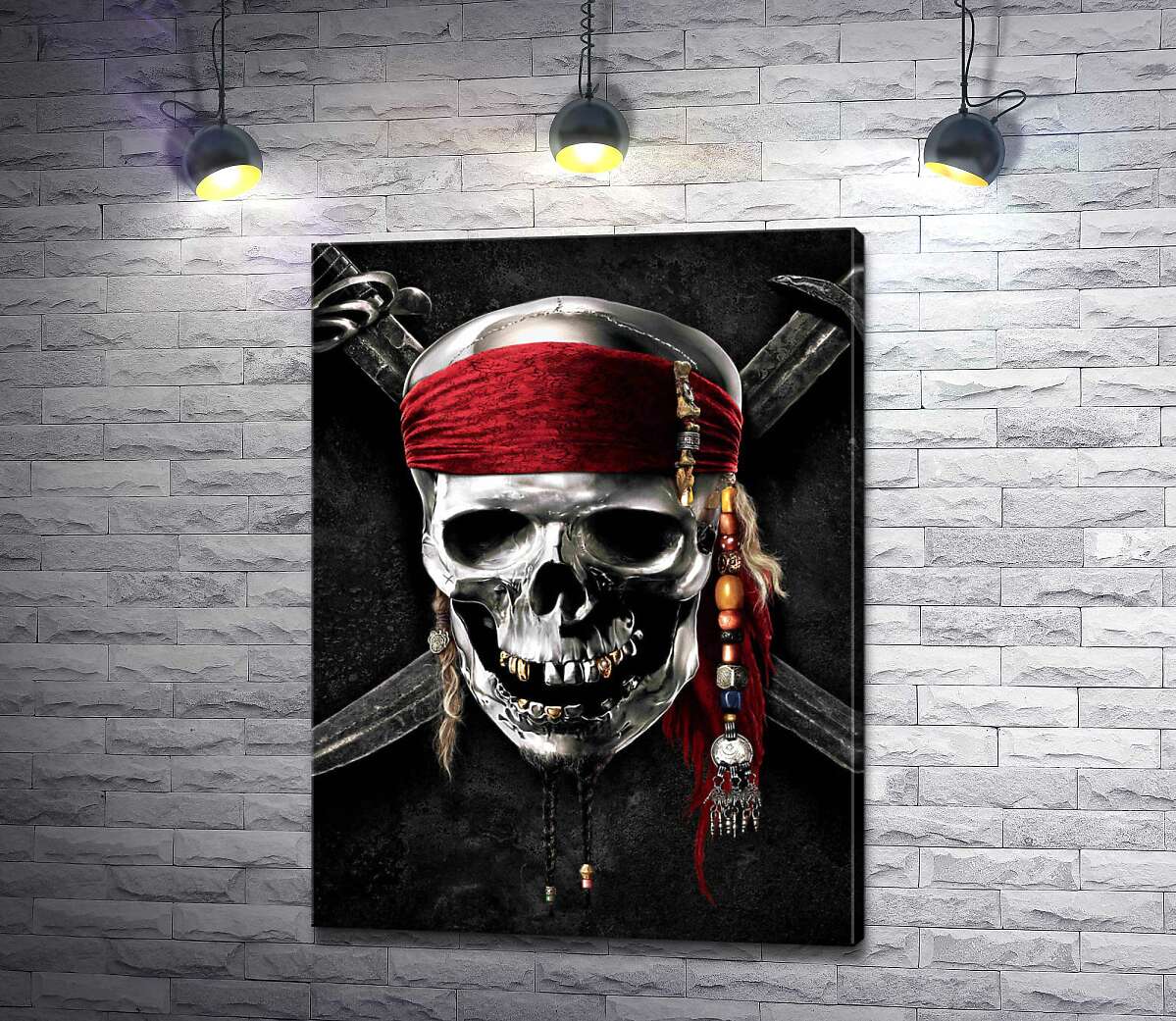 картина Славнозвісний череп Джека Горобця (Jack Sparrow) на постері до фільму "Пірати Карибського моря" (Pirates of the Caribbean)