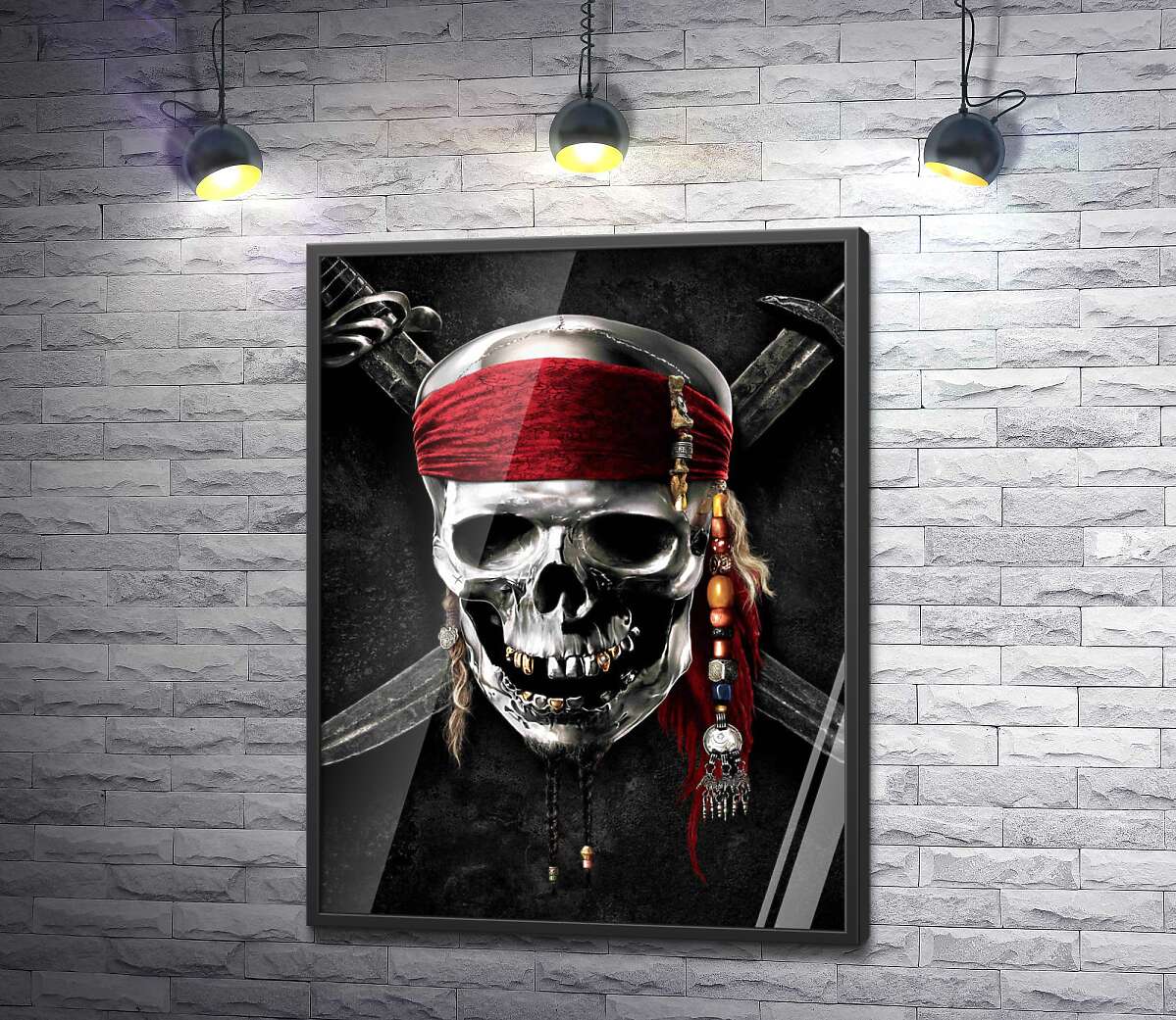 постер Славнозвісний череп Джека Горобця (Jack Sparrow) на постері до фільму "Пірати Карибського моря" (Pirates of the Caribbean)