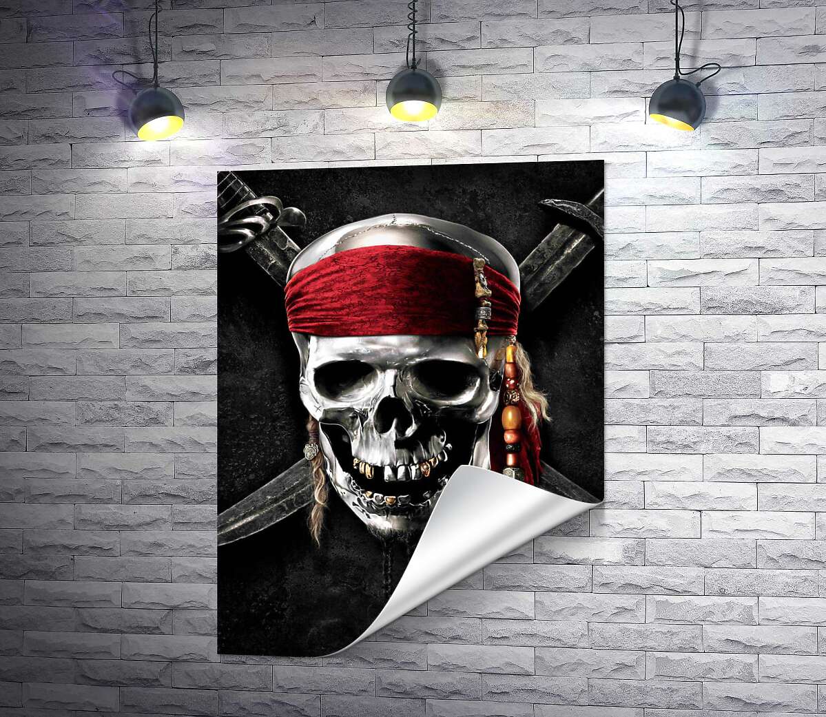 друк Славнозвісний череп Джека Горобця (Jack Sparrow) на постері до фільму "Пірати Карибського моря" (Pirates of the Caribbean)