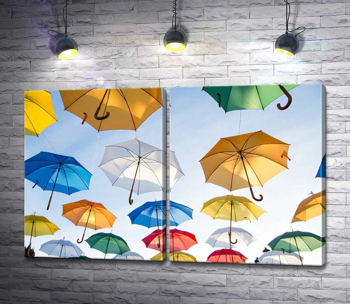 модульная картина Аллея под сводом радужных зонтов