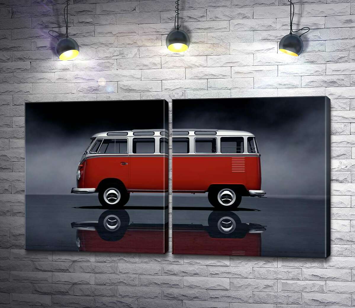 модульная картина Легендарный красно-белый автобус Volkswagen Van Samba