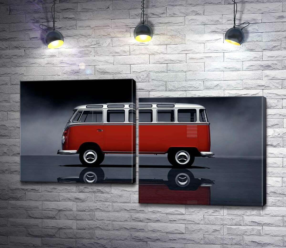 модульная картина Легендарный красно-белый автобус Volkswagen Van Samba (Модуль №9)