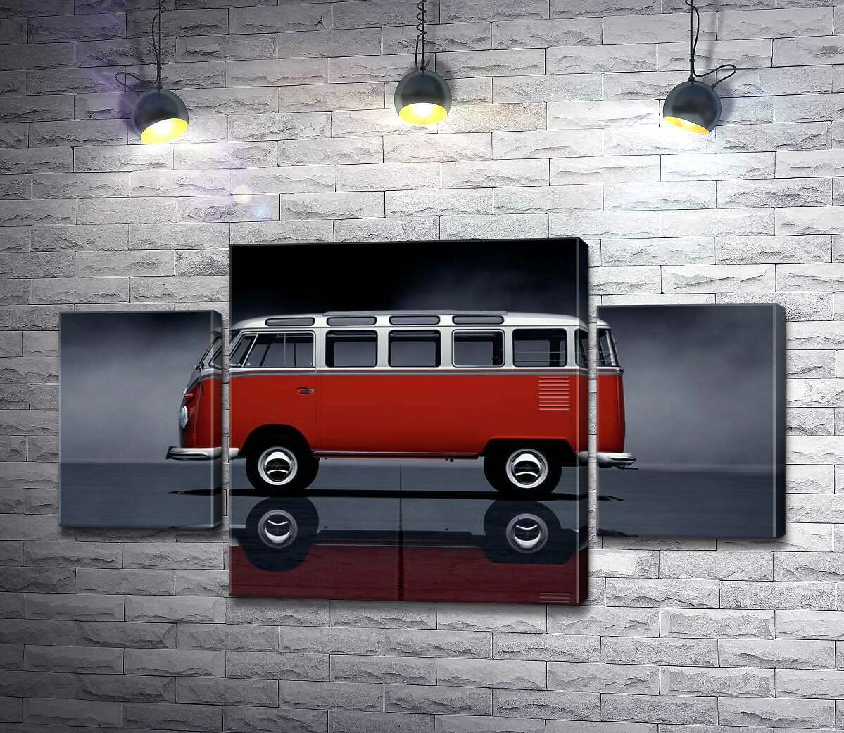 модульная картина Легендарный красно-белый автобус Volkswagen Van Samba (Модуль №5)