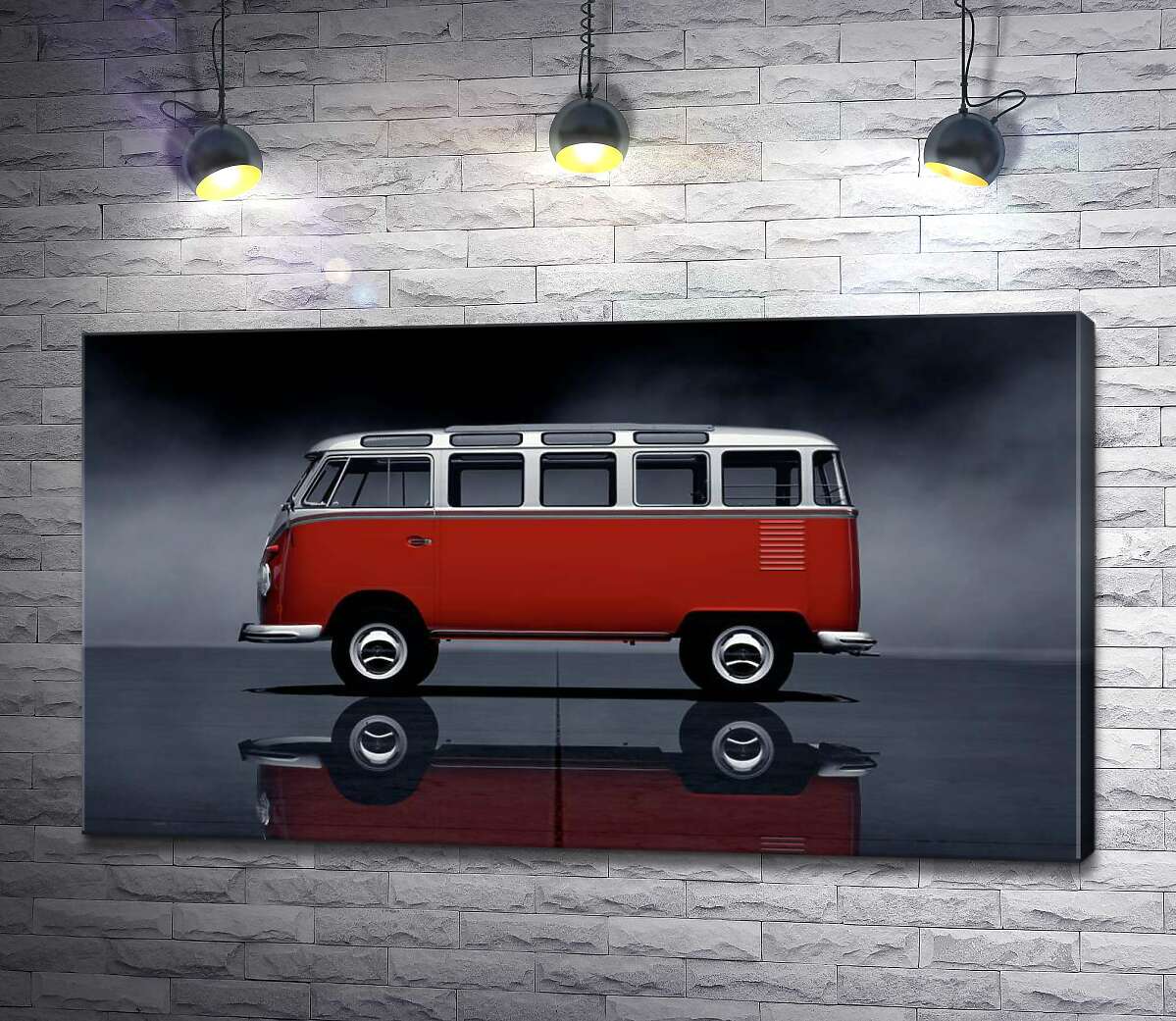 картина Легендарный красно-белый автобус Volkswagen Van Samba