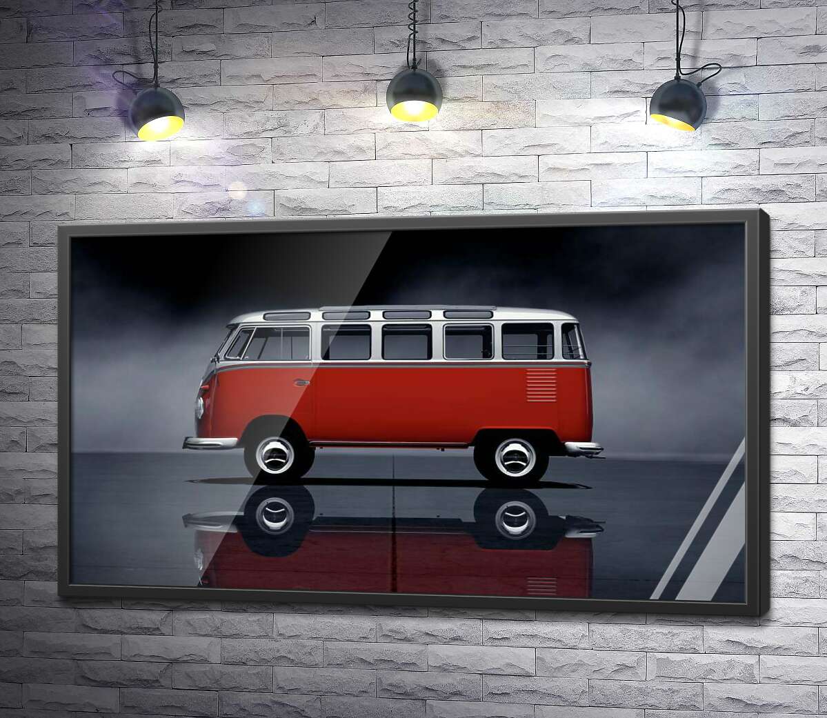 постер Легендарный красно-белый автобус Volkswagen Van Samba
