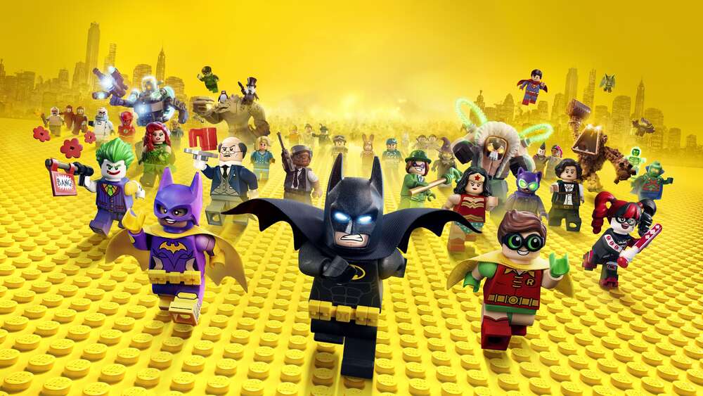 картина-постер Лего Бетмен поспішає рятувати світ на постері до фільму Lego Фільм: Бетмен (The Lego Batman Movie)