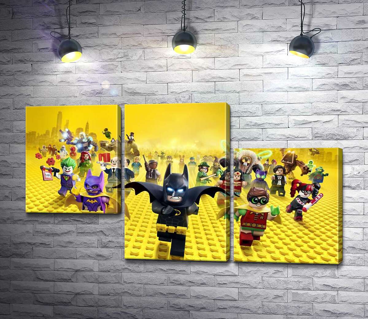модульная картина Лего Бэтмен спешит спасать мир на постере к фильму "Lego Фильм: Бэтмен" (The Lego Batman Movie) (Модуль №13)