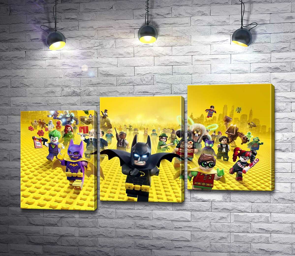модульная картина Лего Бэтмен спешит спасать мир на постере к фильму "Lego Фильм: Бэтмен" (The Lego Batman Movie) (Модуль №14)