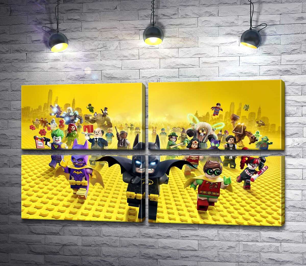 модульная картина Лего Бэтмен спешит спасать мир на постере к фильму "Lego Фильм: Бэтмен" (The Lego Batman Movie) (Модуль №25)