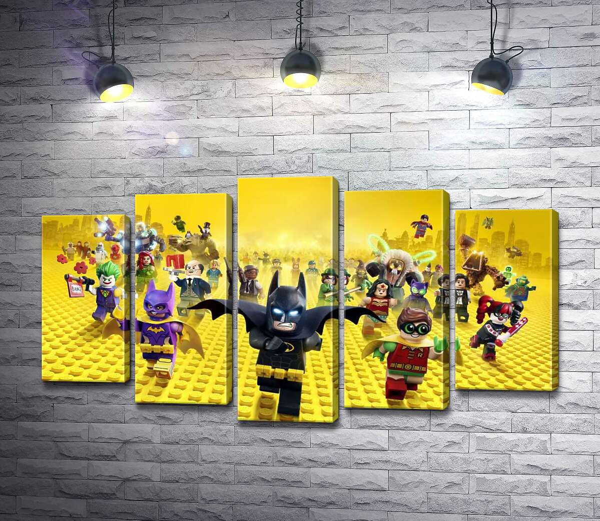модульная картина Лего Бэтмен спешит спасать мир на постере к фильму "Lego Фильм: Бэтмен" (The Lego Batman Movie) (Модуль №4)