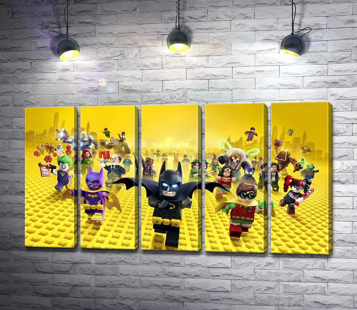 модульная картина Лего Бэтмен спешит спасать мир на постере к фильму "Lego Фильм: Бэтмен" (The Lego Batman Movie) (Модуль №26)