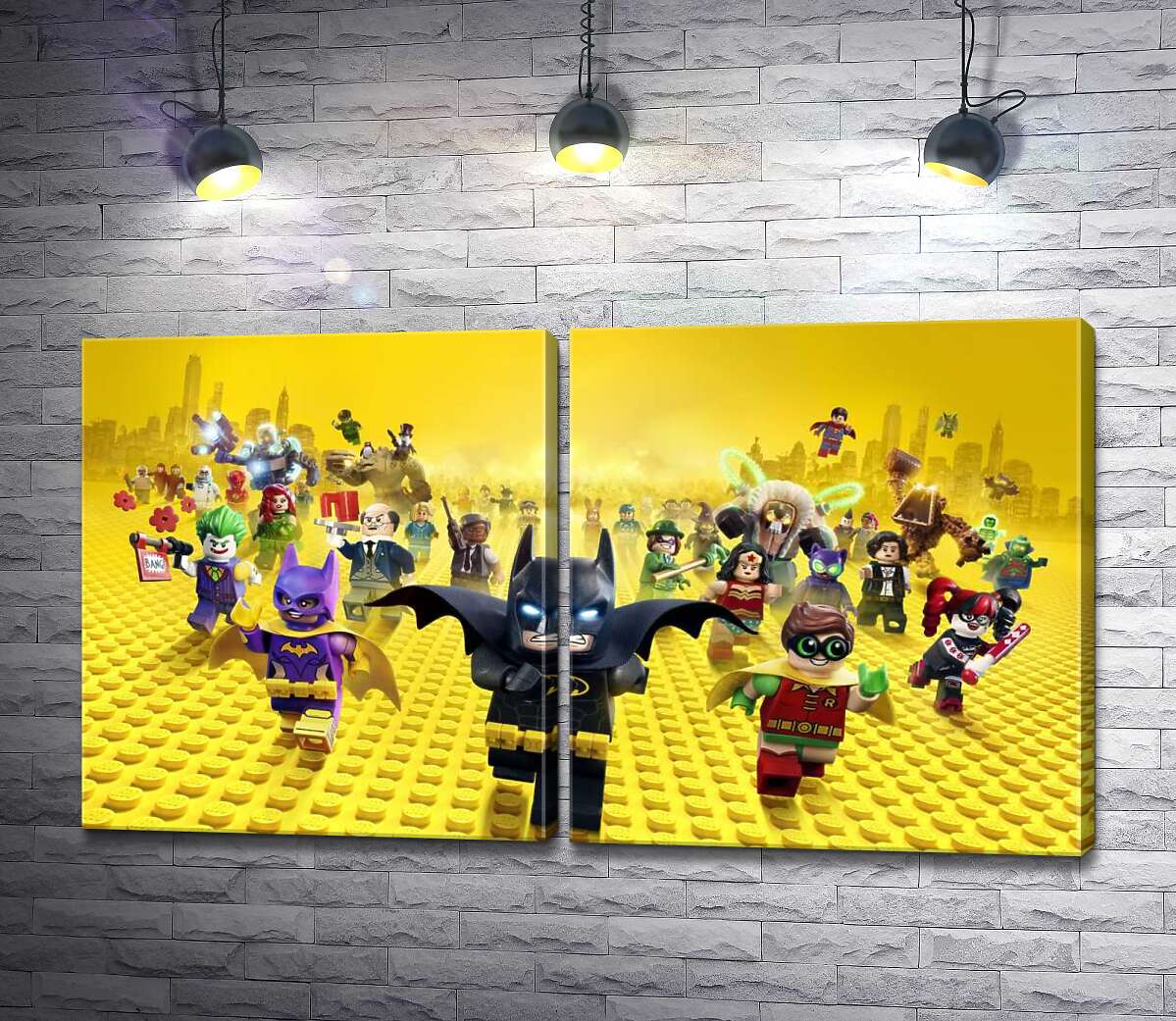 модульная картина Лего Бэтмен спешит спасать мир на постере к фильму "Lego Фильм: Бэтмен" (The Lego Batman Movie)