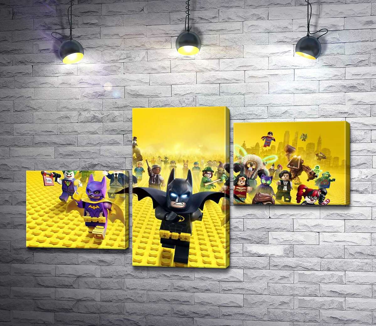 модульная картина Лего Бэтмен спешит спасать мир на постере к фильму "Lego Фильм: Бэтмен" (The Lego Batman Movie) (Модуль №12)