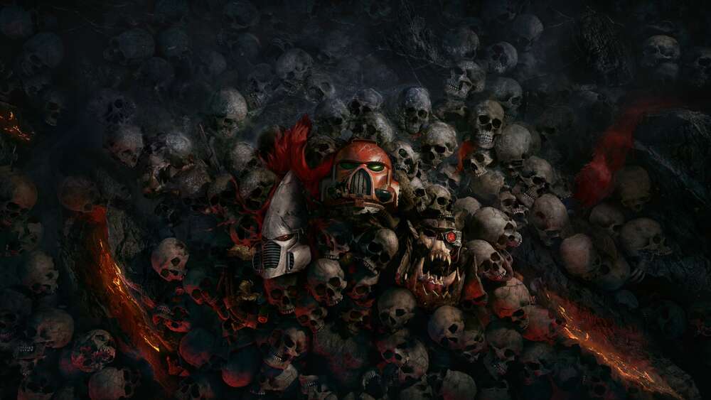 картина-постер Черепи переможених роботів та людей на постері до відеогри Warhammer 40,000: Світанок Війни (Warhammer 40,000: Dawn of War)