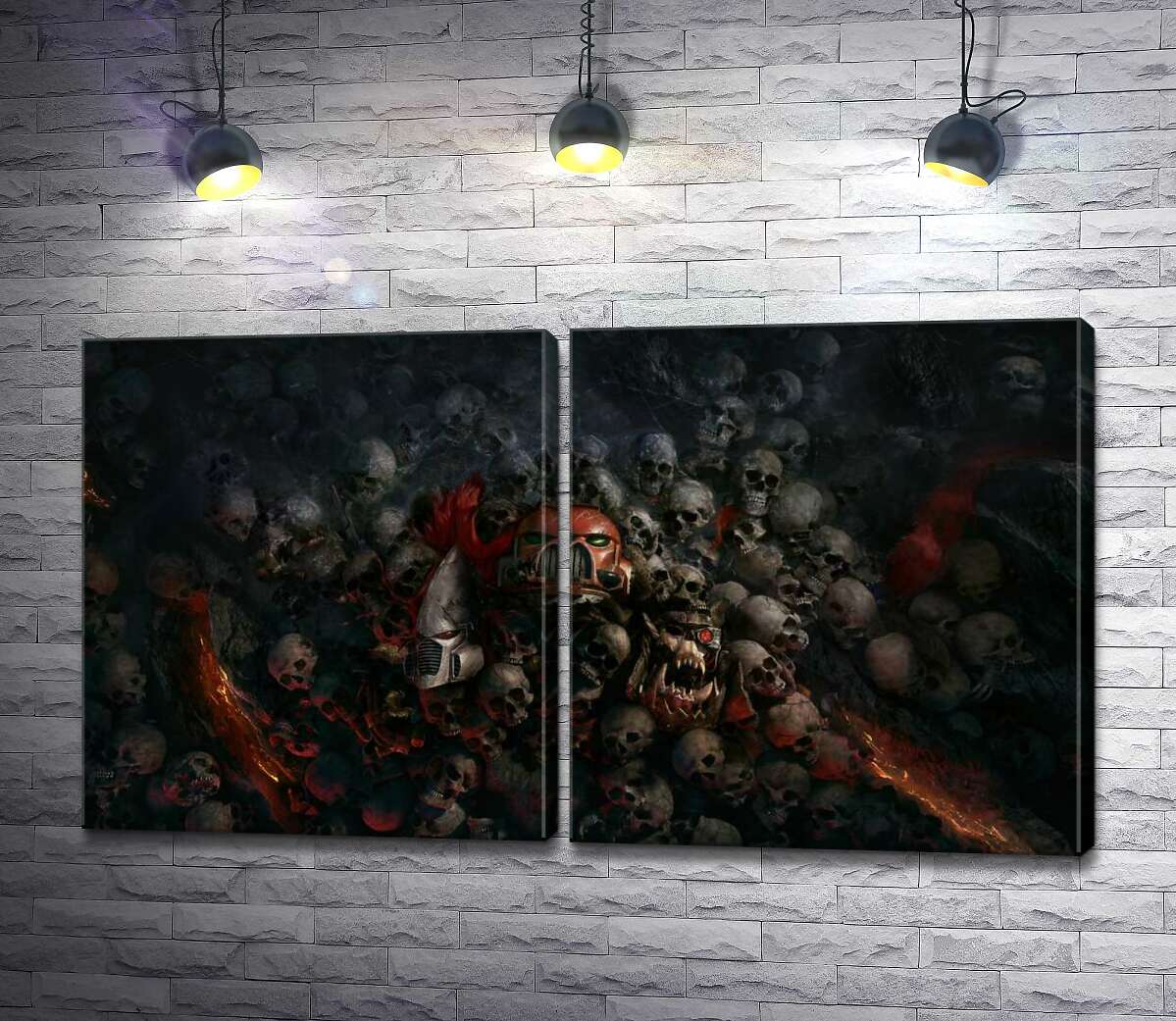 модульная картина Черепа проигравших роботов и людей на постере к видеоигре "Warhammer 40,000: Рассвет Войны" (Warhammer 40,000: Dawn of War)