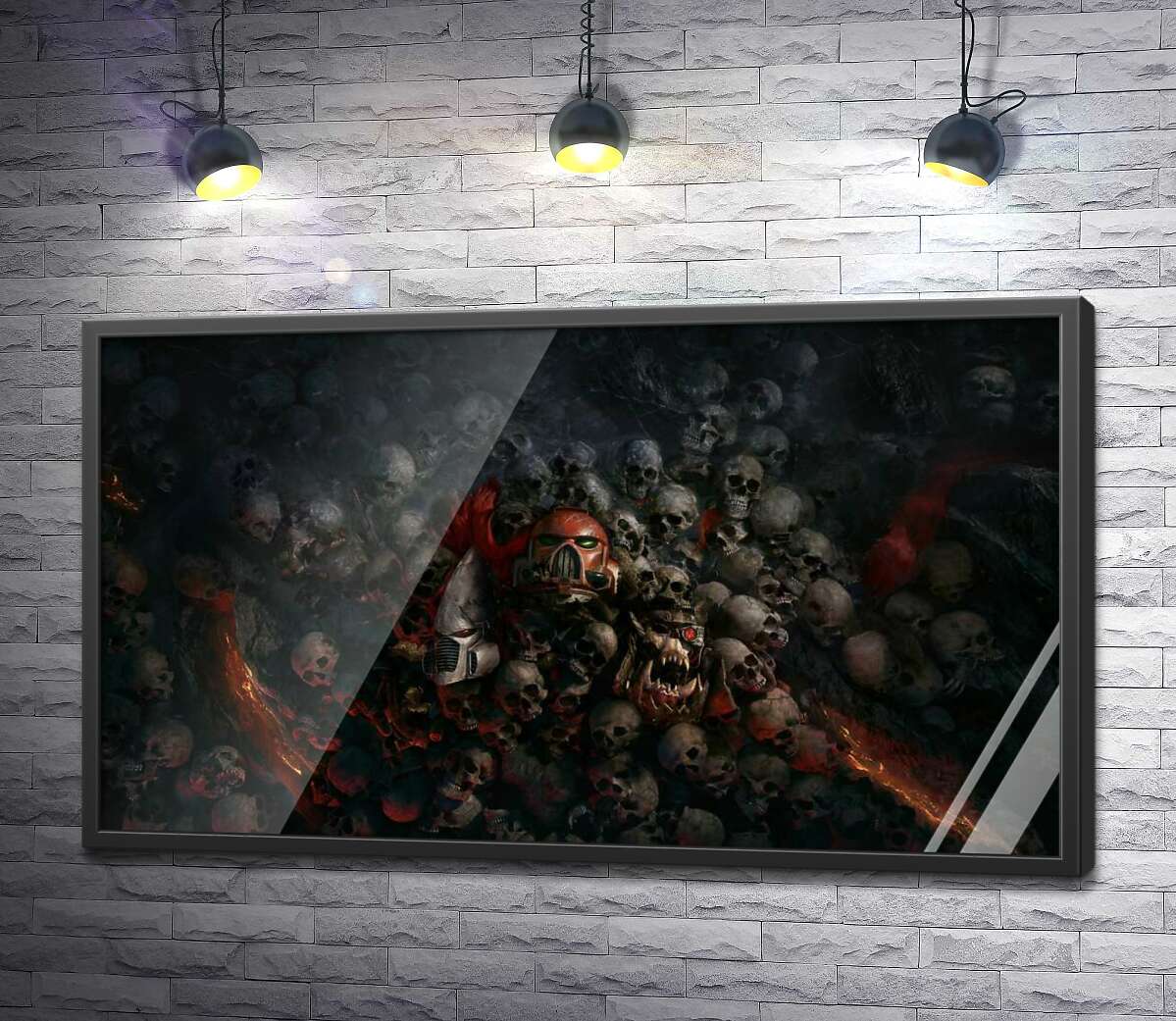 постер Черепи переможених роботів та людей на постері до відеогри "Warhammer 40,000: Світанок Війни" (Warhammer 40,000: Dawn of War)