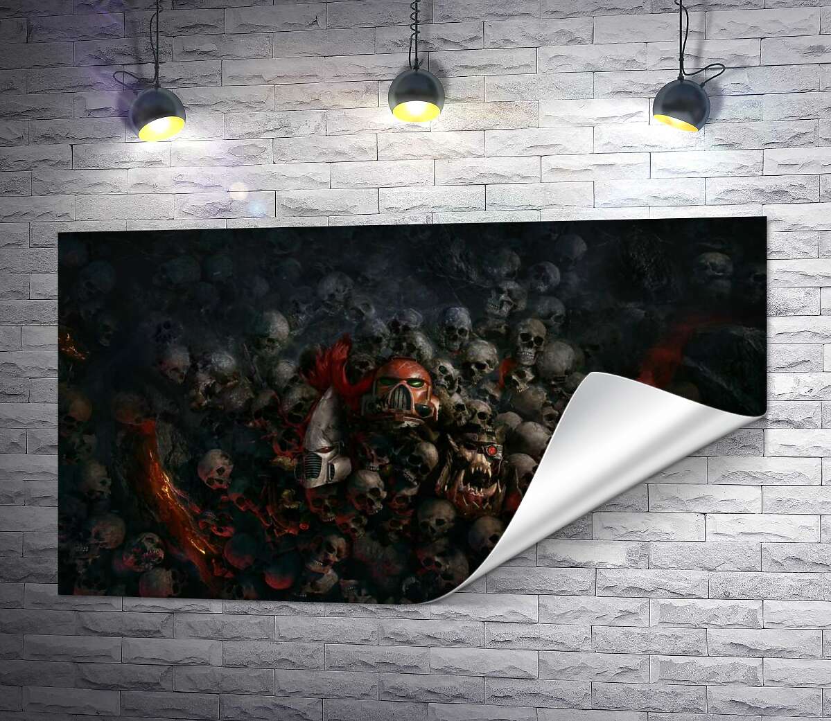 печать Черепа проигравших роботов и людей на постере к видеоигре "Warhammer 40,000: Рассвет Войны" (Warhammer 40,000: Dawn of War)