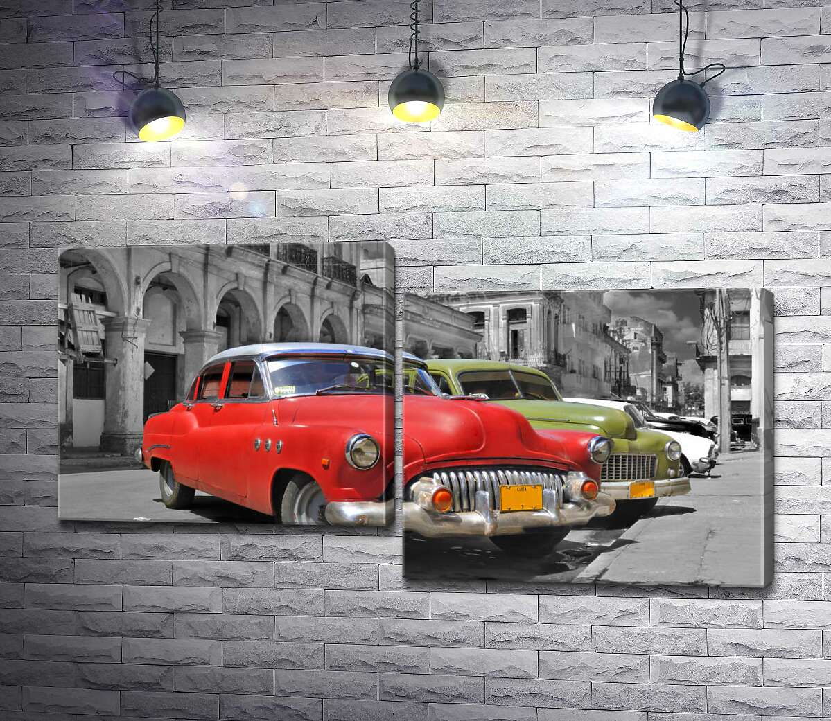модульна картина Червона модель автомобіля Chevrolet 1952 року на старовинній вулиці Куби (Модуль №9)